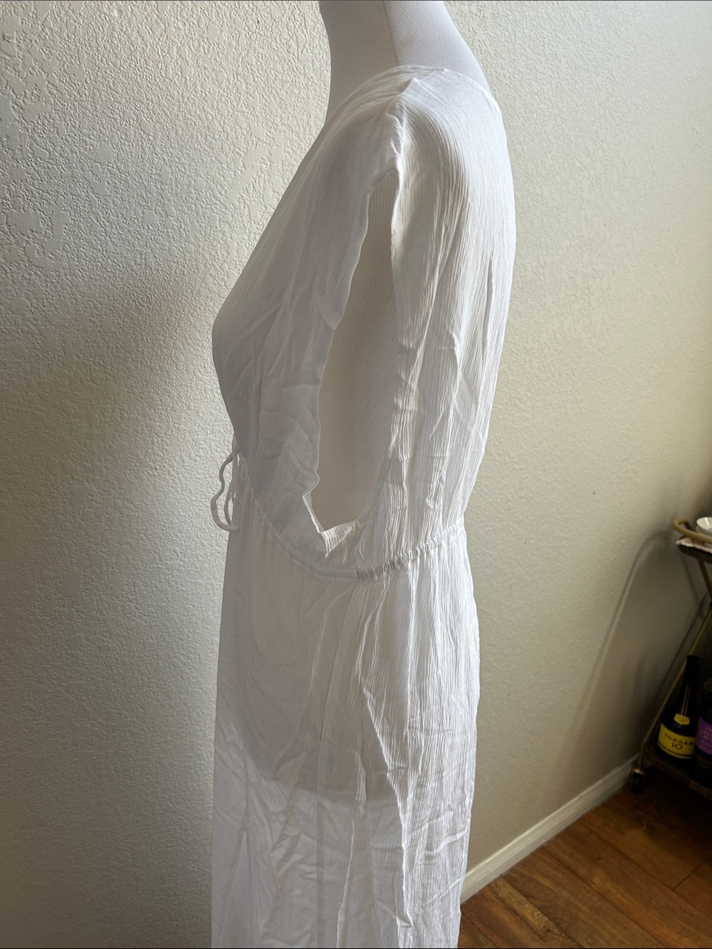 Kona Sol White V-Neck Maxi Coverup Swim Dress with Drawstring Waist Medium - Picture 3 of 5